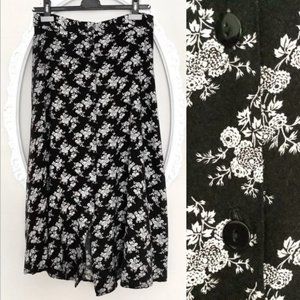 Vintage black and white floral print midi skirt